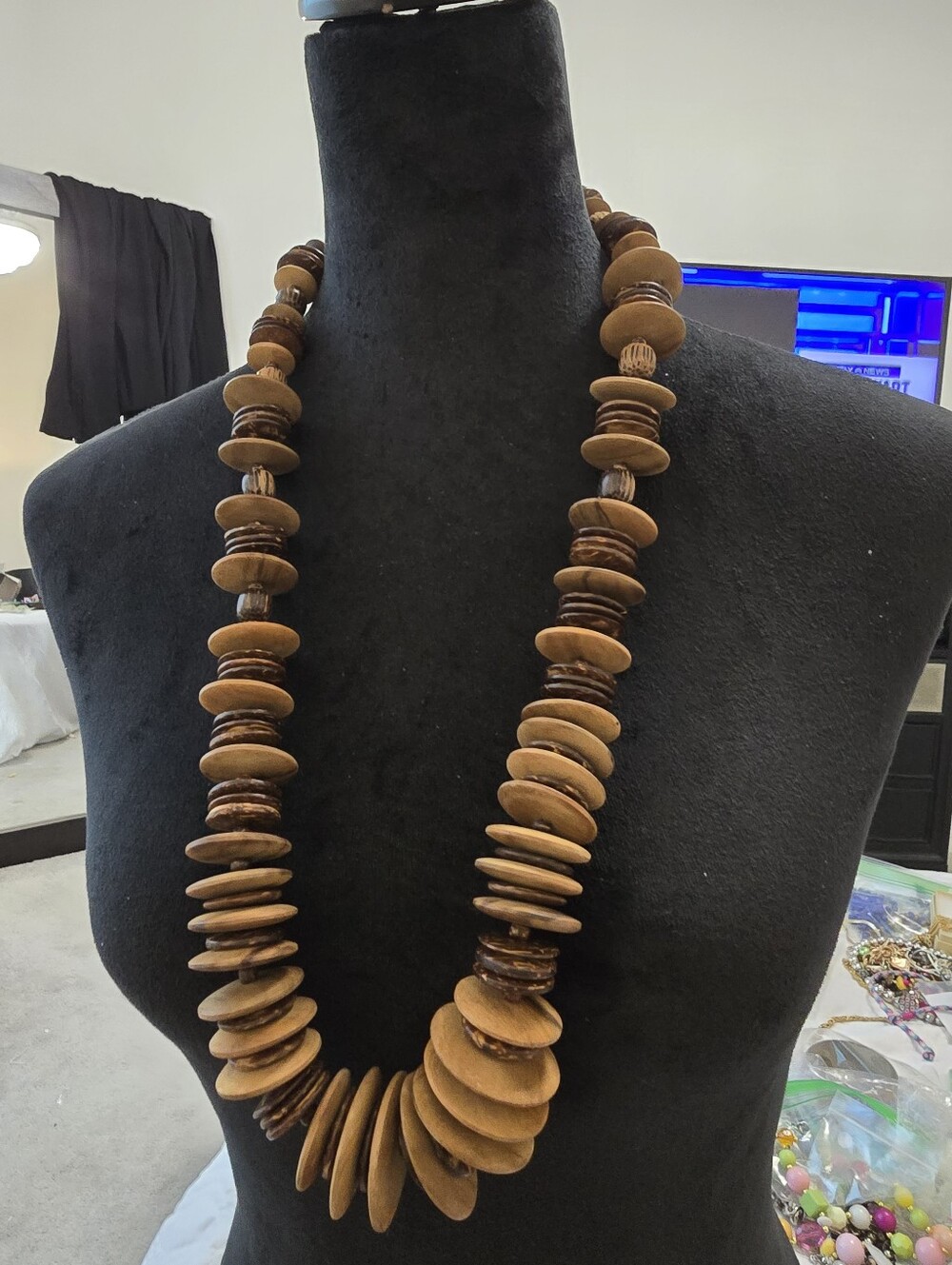 Tropical Coconut Natural Brown Wood Disk Necklace - Women Jewelry